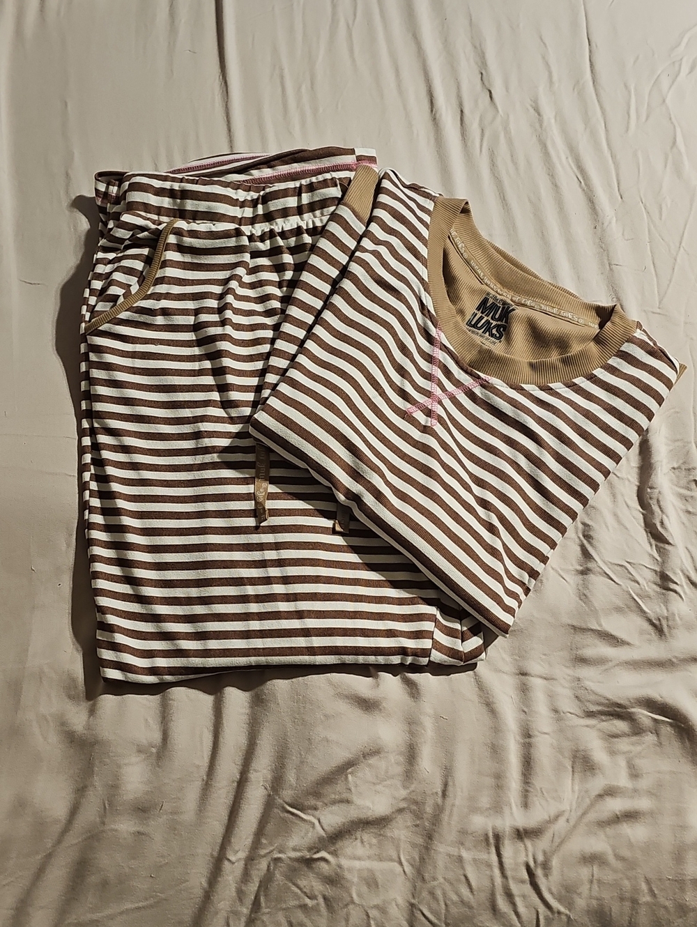Muk Luks Brown and White Striped Women’s Pajama Set